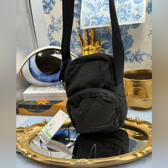 🆕 GANNI 🧿 NWT Mini Quilted Recycled Tech Black Nylon Crossbody Bag - Picture 4 of 15